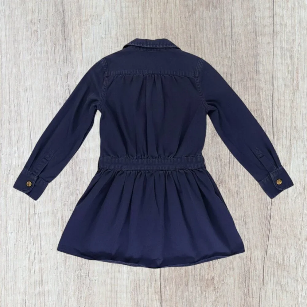 Polo Ralph Lauren Girls 7 Navy Shirt Dress Gold Crest Buttons Preppy Classic